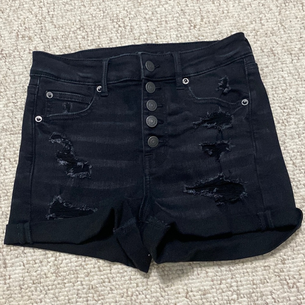 American Eagle black ripped jean shorts